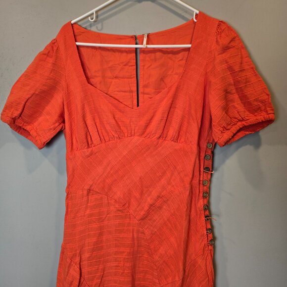 Free People Dress Catch The Light Orange Short Sleeve Womens Medium - Picture 2 of 11